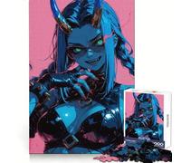 Puzzle da 1000 pezzi con ragazza demone dalla pelle blu e corna per adulti, esercizio mentale, dolce coinvolgimento, incastro perfetto, regalo di Natale (38x26cm)