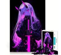 Puzzle da 1000 pezzi con ragazza demone rosa neon per adolescenti, ideale per rafforzare la memoria, calmare e rilassarsi, con bordi di qualità, regalo perfetto (38x26cm)