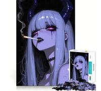 Puzzle da 1000 pezzi con ragazza diabolica anime che fuma una sigaretta,gioco di costruzione che stimola la concentrazione,incastro perfetto senza spazi vuoti,attività gratificante