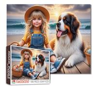 Puzzle da 1000 pezzi con ragazza e cane, per adulti, tramonto spiaggia, oceano, costiero, attività notturne di gioco, decorazione da parete per la casa, regalo fai da te e divertente sfida, 68 x 50 cm