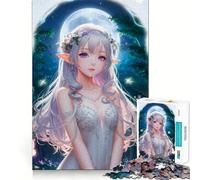 Puzzle da 1000 pezzi con ragazza elfa anime con corona di fiori,sfida mentale,taglio di alta precisione,divertente sfida per il tempo di attesa (38x26cm)