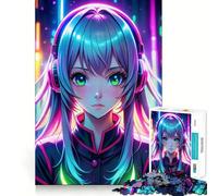Puzzle da 1000 pezzi con ragazza gamer anime al neon per adolescenti, puzzle rilassante, arte da assemblare, regalo premium (38x26cm)