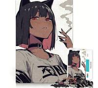 Puzzle da 1000 pezzi con ragazza gatto anime che fuma,giocattolo creativo per lo sviluppo delle capacità cognitive,componenti robusti e facili da tagliare,ideale per i viaggi,gioco per la mente,regalo