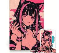 Puzzle da 1000 pezzi con ragazza gatto anime che fuma, ideale per adolescenti Giocattolo interattivo per interni, taglio preciso, (50x75cm)