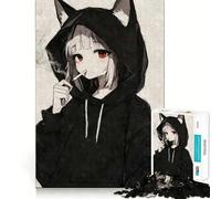 Puzzle da 1000 pezzi con ragazza gatto anime che fuma,ideale per adolescenti,stimolante per la mente,con incastri precisi e senza spazi vuoti,perfetto per attività di gruppo al chiuso (38x52cm)