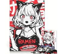 Puzzle da 1000 pezzi con ragazza gatto anime che mangia ramen, ideale per adolescenti, stimola le capacità analitiche, rilassa e crea un'atmosfera magica, perfetto come regalo di Natale (50x75cm)