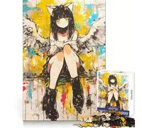 Puzzle da 1000 pezzi con ragazza gatto anime con le ali, ideale per adolescenti, per stimolare la mente e creare un'atmosfera rilassante Bordi uniformi Perfetto per le vacanze (50x75cm)