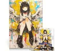 Puzzle da 1000 pezzi con ragazza gatto anime con le ali, ideale per adolescenti, stimola il pensiero creativo, attività ricreativa, incastro solido, regalo perfetto (38x26cm)