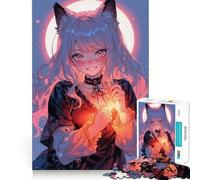 Puzzle da 1000 pezzi con ragazza gatto anime,divertente per allenare la mente,con incastri precisi e senza spazi vuoti,ideale per creare un legame con i propri cari (38x26cm)
