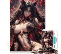 Puzzle da 1000 pezzi con ragazza gatto anime e fiori rossi,gioco di concentrazione,tecnica di taglio professionale,hobby affascinante per i momenti di svago (38x52cm)