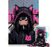 Puzzle da 1000 pezzi con ragazza gatto anime e graffiti per adolescenti attività divertente per stimolare la mente,taglio di alta precisione,attività creativa rilassante e distensiva (38x26cm)