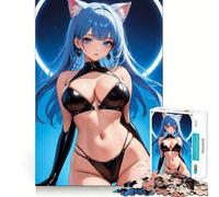 Puzzle da 1000 pezzi con ragazza gatto anime in lingerie di lattice nero,gioco di concentrazione mentale,design a incastro preciso,sfida interattiva per il cervello per la casa (50x75cm)