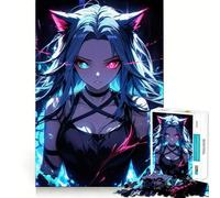 Puzzle da 1000 pezzi con ragazza gatto anime per adolescenti,divertente da giocare,con incastri precisi e senza spazi vuoti,ideale per il divertimento in famiglia (38x26cm)
