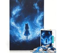 Puzzle da 1000 pezzi con ragazza gatto blu in un paesaggio da sogno, giocattolo fai da te, attività per famiglie, con pezzi completamente ad incastro di forma casuale 50x75cm