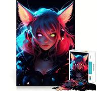 Puzzle da 1000 pezzi con ragazza gatto blu,rosa e occhi al neonGioco di assemblaggio perfetto,attività per la mente,divertente e rilassante,regalo di Natale (38x52cm)