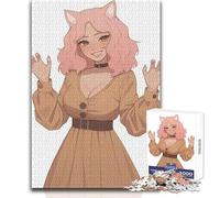 Puzzle da 1000 pezzi con ragazza gatto dai capelli rosa sexy, gioco divertente per lo sviluppo cognitivo, regalo speciale per una celebrazione premurosa, dimensioni 50x75cm