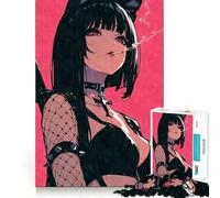 Puzzle da 1000 pezzi con ragazza gatto gotica e samurai che fuma, ideale per adulti, per esercitare la mente, creare legami familiari, con taglio di precisione e un regalo creativo (50x75cm)