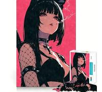 Puzzle da 1000 pezzi con ragazza gatto gotica samurai che fuma, ideale per adolescenti, gioco di logica e relax, con taglio preciso e design raffinato (38x26cm)