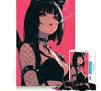 Puzzle da 1000 pezzi con ragazza gatto gotica samurai che fuma ideale per adolescenti per rafforzare la memoria rilassante e divertente con bordi lisci per la lista dei desideri di Babbo Natale