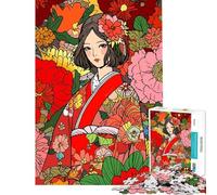 Puzzle da 1000 pezzi con ragazza giapponese in kimono e fiori ideale per adolescenti con tempismo perfetto per compleanni e Natale 38x26cm