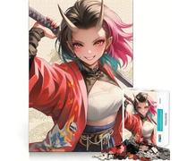 Puzzle da 1000 pezzi con ragazza guerriera Oni in rosso, ideale per adolescenti, gioco di logica e divertimento per tutta la famiglia, taglio di qualità, regalo elegante (50x75cm)