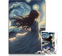 Puzzle da 1000 pezzi con ragazza in abito bianco sotto il cielo stellato per adolescenti, gioco divertente per lo sviluppo cognitivo, regalo speciale per una celebrazione premurosa, dimensioni 38x26cm