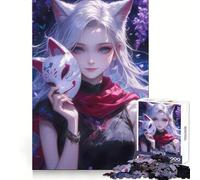Puzzle da 1000 pezzi con ragazza maschera da volpe anime per adolescenti, stimola la mente, crea un'atmosfera tranquilla, bordi uniformi, ideale per le vacanze (38x26cm)