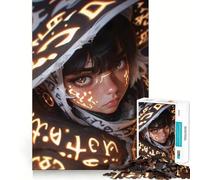 Puzzle da 1000 pezzi con ragazza mistica e simboli luminosi, ideale per adulti, con design logico e stimolante, per il compleanno (38x26cm)