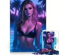 Puzzle da 1000 pezzi con ragazza neon sexy in piscina, ideale per adolescenti, per migliorare la memoria e il tempo libero Pezzo unico con motivo Babbo Natale 38x52cm