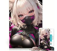Puzzle da 1000 pezzi con ragazza ninja anime con orecchie da gatto, ideale per adolescenti, gioco intelligente per tutta la famiglia, con schema di assemblaggio e desiderio di Babbo Natale (50x75cm)