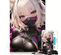 Puzzle da 1000 pezzi con ragazza ninja anime con orecchie da gatto, ideale per adolescenti, stimolante per la mente e per tutta la famiglia Dimensioni precise, regalo memorabile (38x26cm)