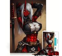 Puzzle da 1000 pezzi con ragazza Oni rossa e katana per adulti, ideale per migliorare la memoria, per un divertimento rilassante e ottenere bordi affilati (50x75cm) Regalo perfetto per le vacanze