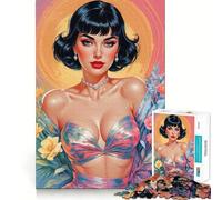 Puzzle da 1000 pezzi con ragazza pin-up bruna e fiori,disegno dettagliato,gioco di costruzione,ideale per momenti di relax e divertimento per compleanni (38x52cm)