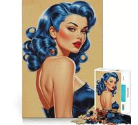Puzzle da 1000 pezzi con ragazza pin-up dai capelli blu per adolescenti, gioco di logica, rilassante, di alta qualità, regalo di Natale (38x52cm)