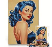 Puzzle da 1000 pezzi con ragazza pin-up dai capelli blu per adolescenti, ideale per rafforzare la memoria, calmare e rilassarsi, con bordi di qualità, regalo perfetto (50x75cm)