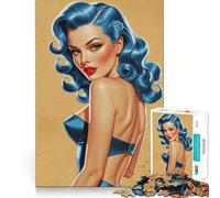 Puzzle da 1000 pezzi con ragazza pin-up dai capelli blu per adulti e adolescenti ideale per stimolare la memoria favorire la calma e favorire la fuga dalla realtà con taglio liscio e un regalo