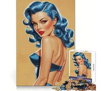 Puzzle da 1000 pezzi con ragazza pin-up dai capelli blu per adulti, gioco per allenare la mente, divertimento per tutta la famiglia, taglio di precisione, regalo adorabile (38x52cm)