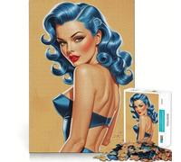 Puzzle da 1000 pezzi con ragazza pin-up dai capelli blu per adulti, gioco per allenare la mente, divertimento per tutta la famiglia, taglio di precisione, regalo adorabile (38x52cm)