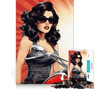 Puzzle da 1000 pezzi con ragazza pin-up e motocicletta per adolescenti, migliora la memoria, rilassa la mente, ha bordi netti, è un regalo creativo (50x75cm)