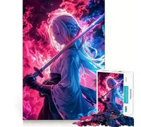 Puzzle da 1000 pezzi con ragazza samurai al neon in stile anime, ideale per adulti, stimola la logica, crea legami familiari, con bordi premium e una piacevole sorpresa (38x26cm)