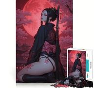 Puzzle da 1000 pezzi con ragazza samurai anime con katana, ideale per adulti, per rafforzare la memoria, per il divertimento di gruppo, con bordi puliti ed elegante (38x52cm)