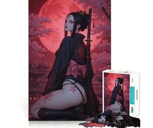 Puzzle da 1000 pezzi con ragazza samurai anime con katana, ideale per adulti, per rafforzare la memoria, per il divertimento di gruppo, con bordi puliti ed elegante (38x52cm)