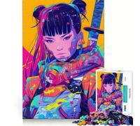 Puzzle da 1000 pezzi con ragazza samurai cyberpunk per adolescenti, gioco di logica, divertente e silenzioso, taglio liscio, regalo adorabile (38x26cm)