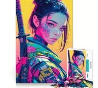 Puzzle da 1000 pezzi con ragazza samurai cyberpunk per adolescenti, gioco di logica, divertente e silenzioso, taglio liscio, regalo adorabile (50x75cm)