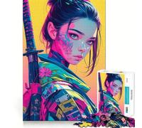 Puzzle da 1000 pezzi con ragazza samurai cyberpunk per adulti, gioco di logica fine, per il tempo libero, con bordi definiti, oggetto da collezione (38x52cm)