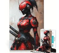 Puzzle da 1000 pezzi con ragazza samurai cyberpunk rossa per adolescenti ideale per migliorare la memoria creare un'atmosfera rilassante e confortevole con tagli precisi perfetto come regalo festivo