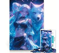 Puzzle da 1000 pezzi con ragazza sexy al neon e lupo per adulti, gioco di logica per interni, taglio di precisione, regalo prezioso 50x75cm