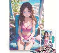 Puzzle da 1000 pezzi con ragazza sexy che gioca ai videogiochi, ideale per adulti Migliora la memoria, rilassa la mente e offre bordi precisi Lista dei desideri di Babbo Natale 50x75cm