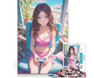 Puzzle da 1000 pezzi con ragazza sexy che gioca ai videogiochi, ideale per adulti Migliora la memoria, rilassa la mente e offre bordi precisi Lista dei desideri di Babbo Natale 50x75cm