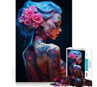 Puzzle da 1000 pezzi con ragazza sexy dai fiori al neon per adolescenti, gioco di logica e puzzle da assemblare, divertente, con taglio di precisione, regalo elegante 38x26cm